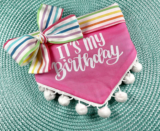 Birthday Girl Dog Bandana With Optional Pom Trim