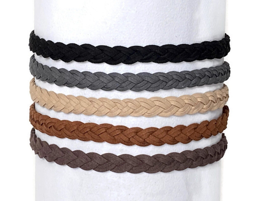 Braided Headband For Men Women Teens Toddlers in Black Brown Tan Gray Vegan Leather/1/2" Hippie Faux Suede Forehead Hairband