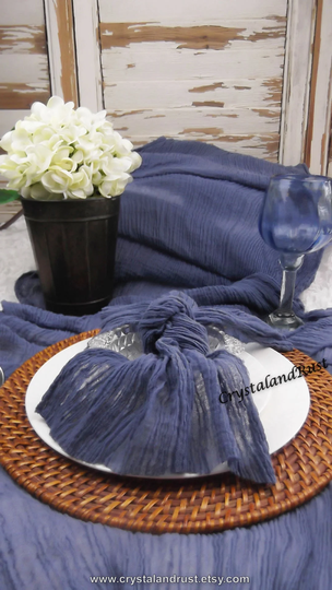Blue Demin Wedding Table Runner Cheesecloth - Gauze Napkins Sashes Baby Wraps