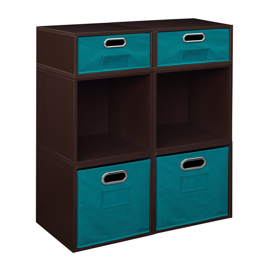 Noble Connect Storage Set- 4 Full Cubes/2 Half Cubes with Foldable Storage Bins- Truffle/Teal