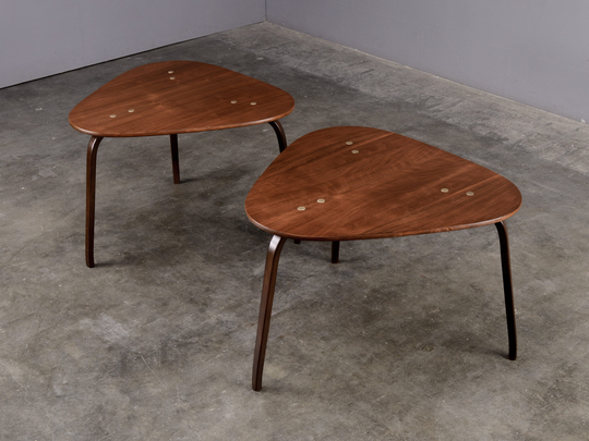Pair Of Yngve Ekström Tripod Side Tables Walnut