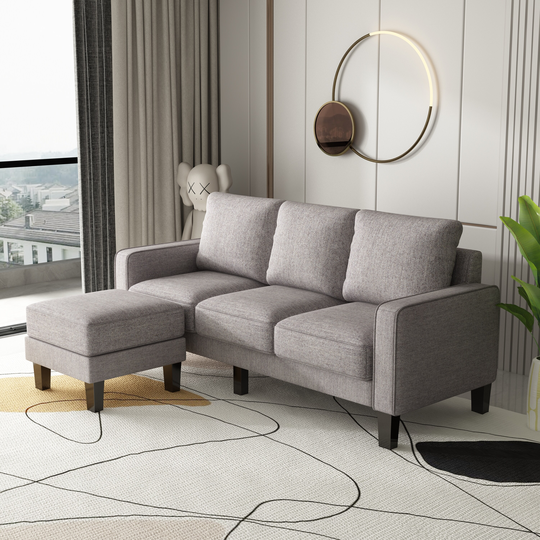 L Shape Sectional Sofa with Storage/Removable Ottoman, Modern Polyester Fabric Couch Sofa wth Solid Wood Legs for Living Room
