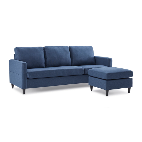 L-Shape 3-Seater Couch Reversible Sectional Sofa with Handy Side Pocket Living Room with Modern Linen Fabric for Small Space