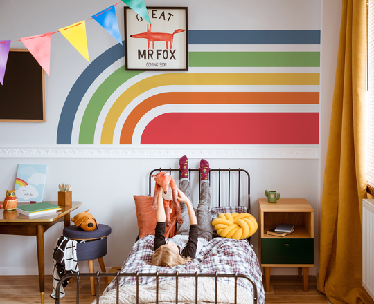 Colorful Rainbow Removable Wall Decal, Boys Retro Mural, Above The Crib Sticker, Peel & Stick Repositionable Decal 20