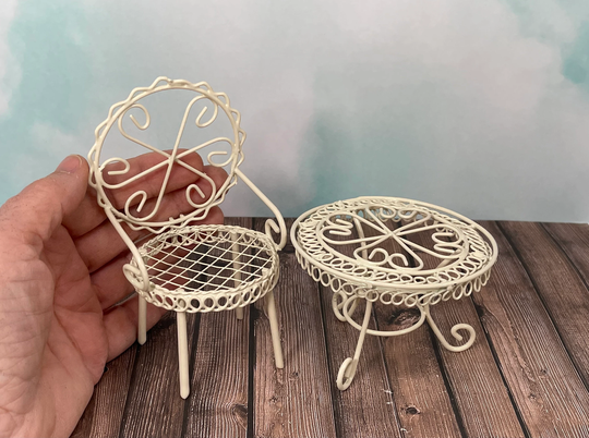 Miniature Table & Chair, Fairy Garden Accessories, Tiered Display Accessories, Wire Table Chair, Chair For Doll