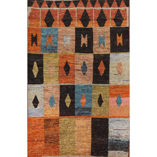 Multi-colored Contemporary Moroccan Area Rug Handmade Wool Carpet - 7'0" x 9'6"