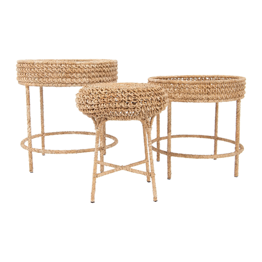 Woven Water Hyacinth & Rattan Accent Tables (Set of 3 Sizes)