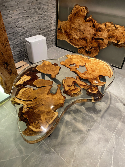 Epoxy Coffee Table With Clear Resin, Clear Epoxy Table, Resin End Walnut Table, Live Edge Coffee, Live Wood, Live Edged