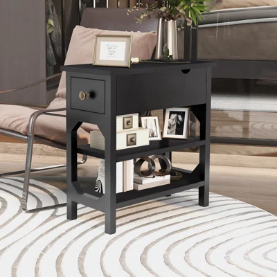 Black Side Table With Drawer, Storage Shelves