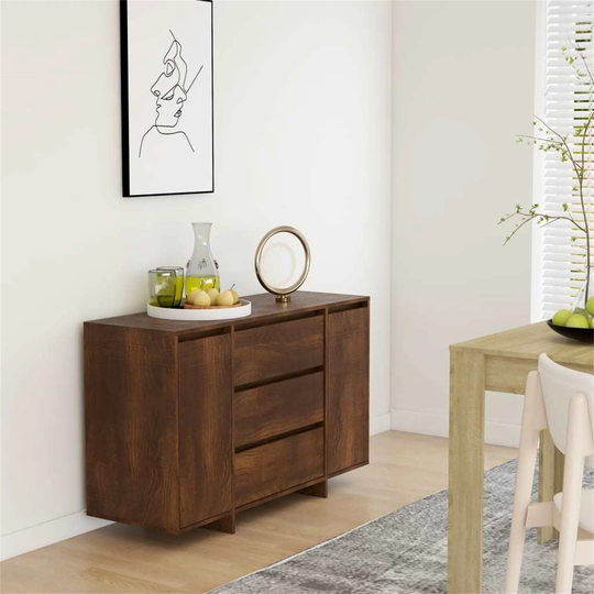 Sideboard with 3 Drawer Storage Cabinet for Home Chipboard Brown Oak
