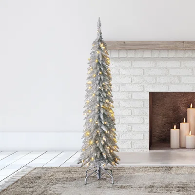Evergreen Home Heritage 5 Ft Slim Tinsel Artificial Prelit Christmas Tree & Stand, Silver