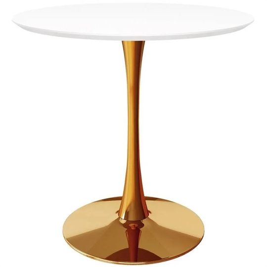 Modern Classic 36-inch Round Pedestal Dining Table with White Top and Gold Base - 29"H x 36"W x 36"D