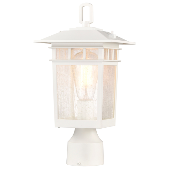Cove Neck Outdoor Medium Post Light Pole Lantern 1 Light White Finish Clear Seeded Glass