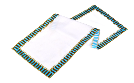 Linen Table Runner With Blue Chekers - Lightweight 100% Decor Wedding Vintage Style Decoration