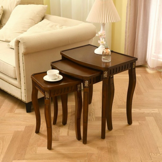 Mid-Century Brown Nesting Tables Coffee Table(Set of 3)