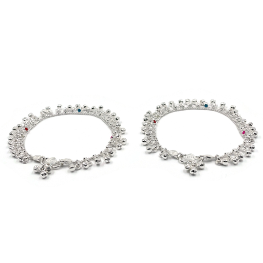 700 Silver Kids Traditional Bells & Meena Anklet - Style#24B