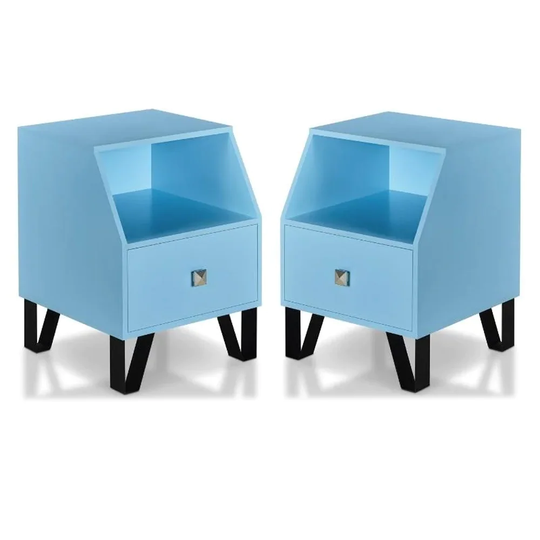 Jilah Modern Wood Storage End Table in Light Blue - Set of 2 - 54 x 84