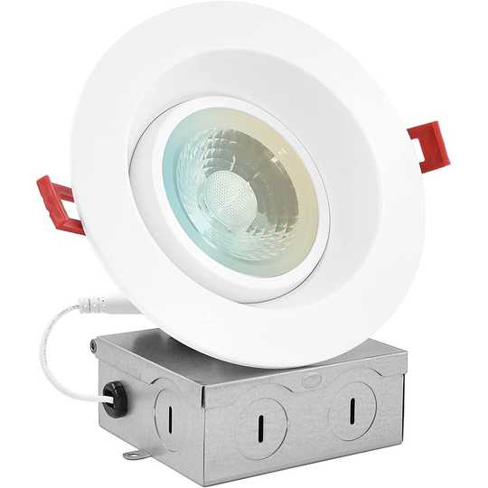 Luxrite 4" Gimbal LED Recessed Light with J-Box, 12W, 5 Color Selectable, 1000 Lumens, Dimmable, Damp Rated