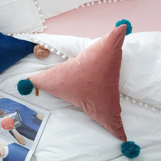 Velvet Triangle Sofa Pillow With Tassels, Shaped Throw Pillow, Modern Home Decor, 16x16 18x18 20x20 White Pink Any Size Soft