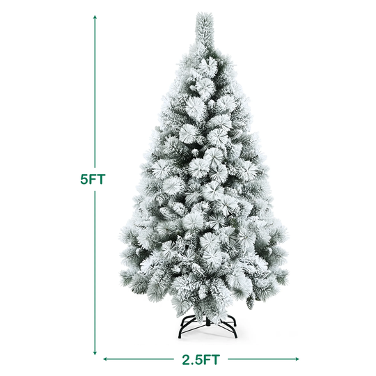 Snow Flocked Pencil Christmas Tree Hinged Slim Artificial Xmas Tree
