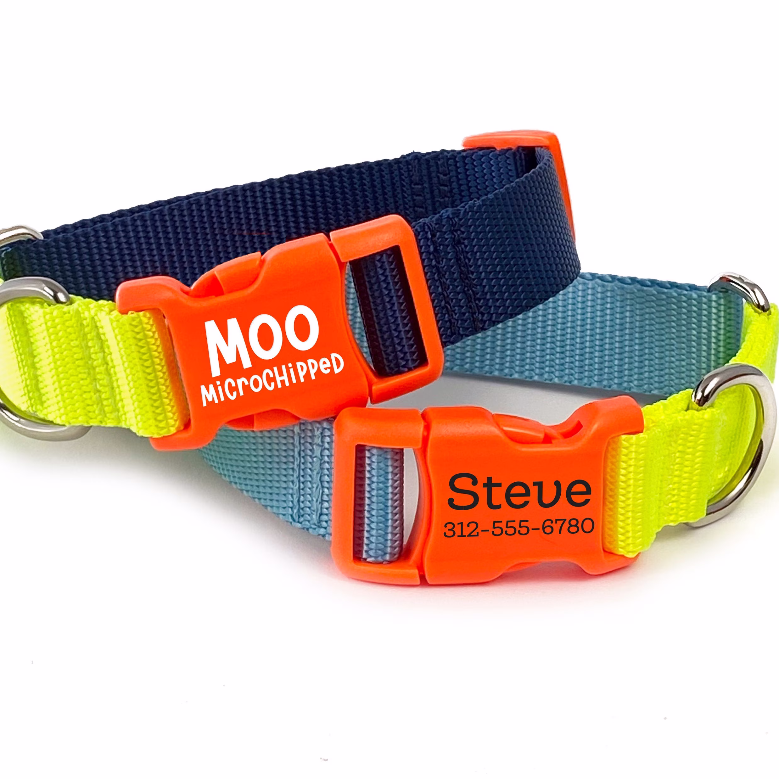 Color-Block Personalized Dog Collar | Colorful With Pet Id Name Engraved Buckle Nylon Webbing