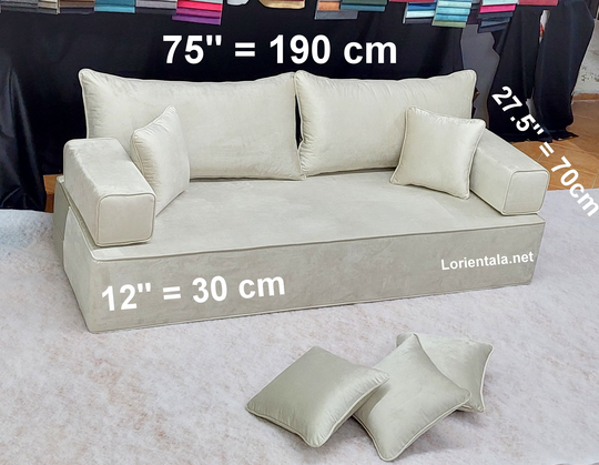 12'' Thickness Velvet Beige Floor Seating Sofa Arabic Living Room Oriental Moroccan Home Decor Couch Cushions Pillows Sleeping Bed Palette