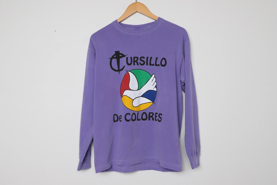 Vintage Lavender Color Block 1990S Long Sleeve Cursillo De Colores T-Shirt Size Medium