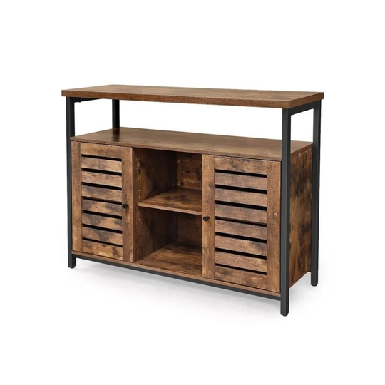 Rustic FarmHome Louvered Doors Storage Sideboard Cabinet with Shelf - 39.4 inches L x 13.8 inches W x 31.5 inches H