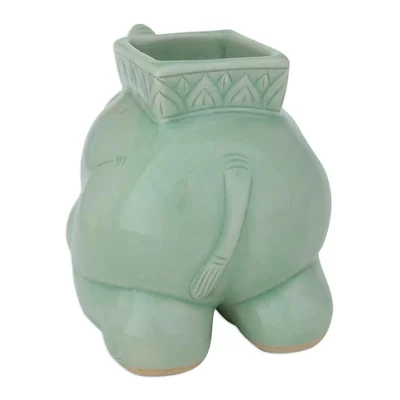 Belcara Kneeling Elephant Ceramic Pen Holder