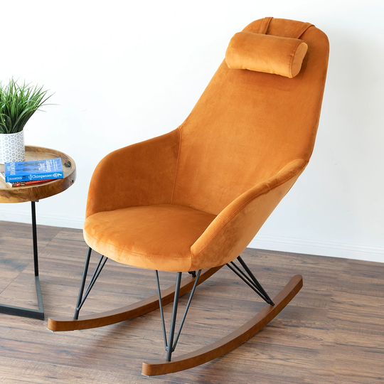 Italia Century Modern Velvet Rocker Livingroom and Bedroom Chairs in Orange