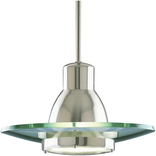 Modern Pendant One-Light Brushed Nickel Clear Glass Mini-Pendant Light - 10.630" x 14.500" x 14.500"