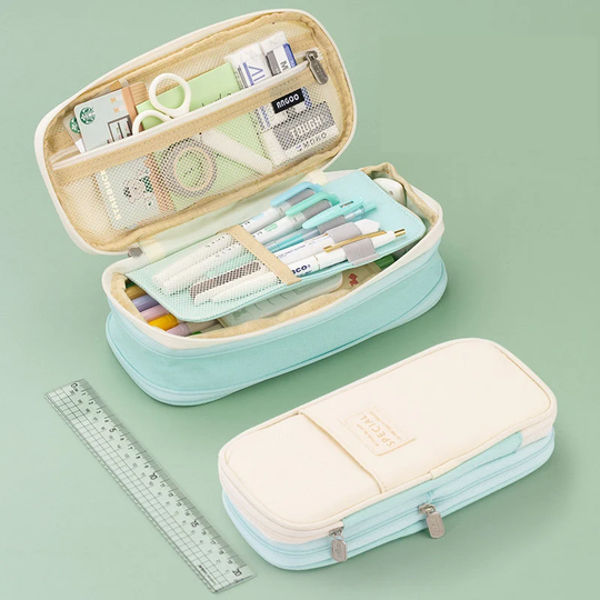 Mint Green Expandable Canvas Pen Case Pencil Storage