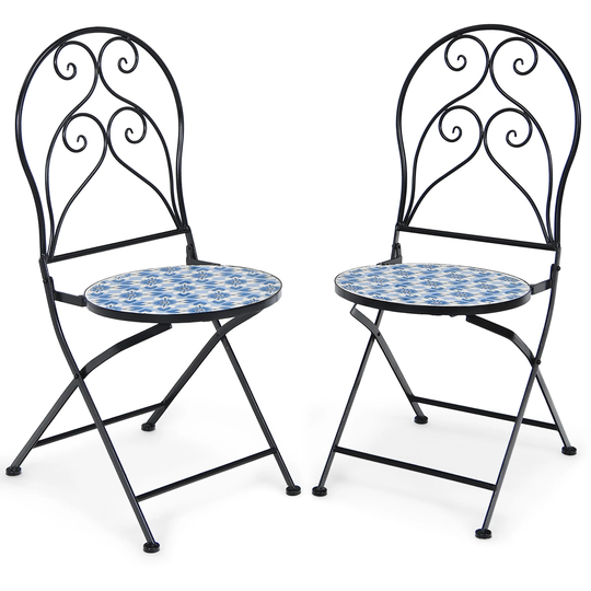 Costway 2PCS Patio Folding Mosaic Bistro Chairs Blue Flower Pattern - See Details
