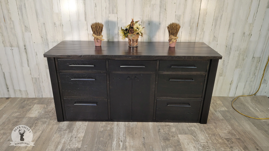 Office Credenza, Reclaimed Barnwood File Cabinet, Rustic Desk Furniture, Ebony Solid Wood Storage Cabinet With Drawers