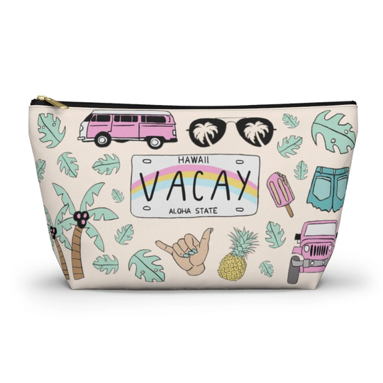 Hawaii Doodles Accessory Pouch With T-Bottom, Vacation Bag, Make-Up Pouch, Beach Pencil Case, Cosmetic Bag, Travel Bag