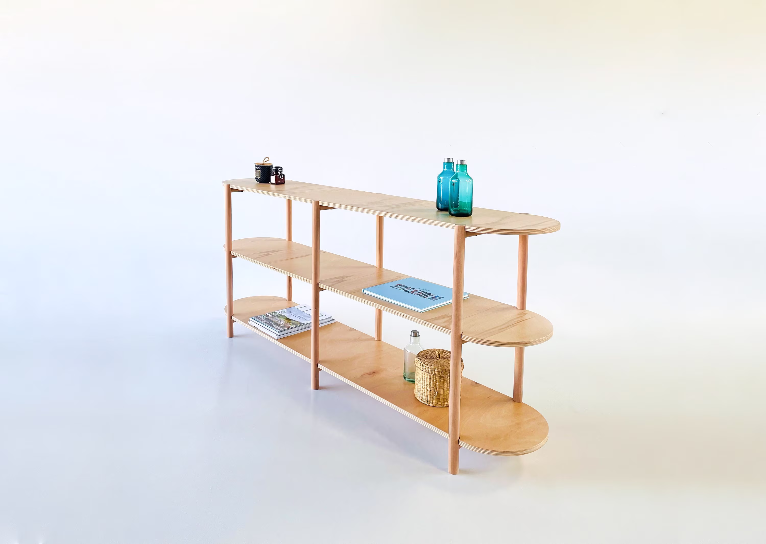 Wooden Shelving Unit - Low Bookshelf 2 Colors Storage, Bookshelves, Tv Stand, Minimalist Shelving, Sideboard, Mid Century