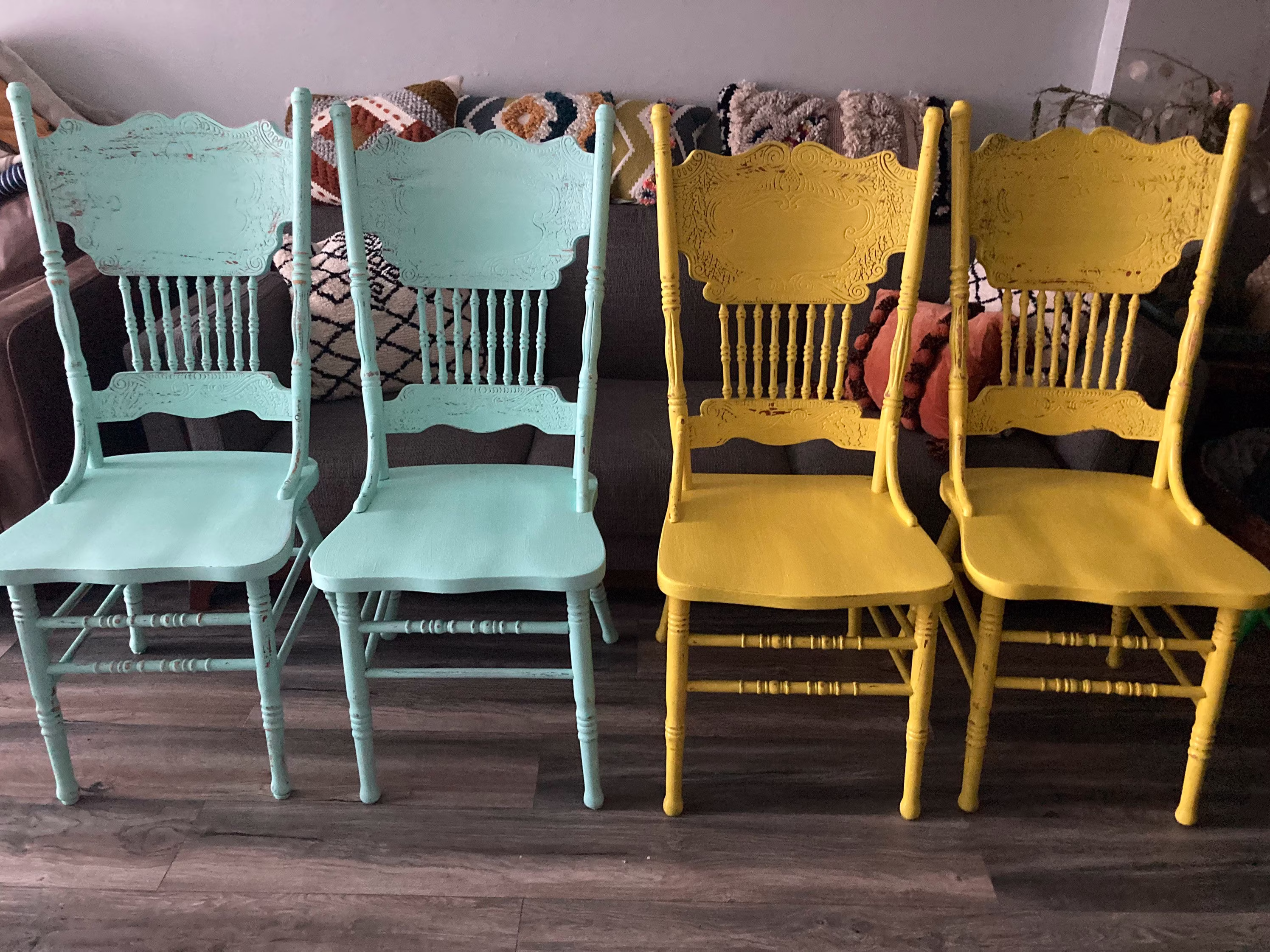 Chairs Vintage Farmhouse Custom Painted Shabby Chic Kitchen Mis Match 4 Chair