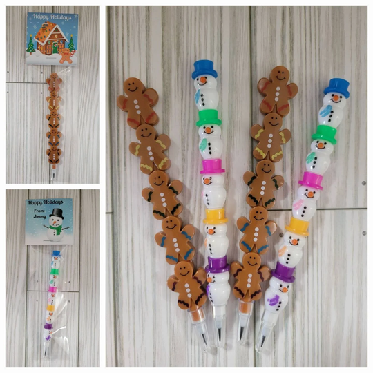 Stackable Snowman Or Gingerbread Man Pencils, Kids Stocking Stuffer, Christmas Xmas Party Favors