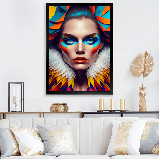 Designart 'Colorful Sensual Woman In Fur Coat I' Contemporary Glam Framed Art Print