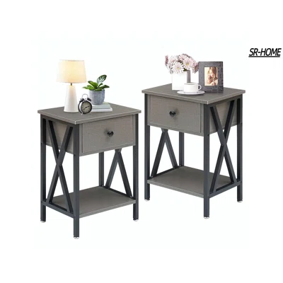 End Side Table Modern Night Stand Set Of 2 With Drawer &Storage Shelf For Bedroom Living Room Office Lounge