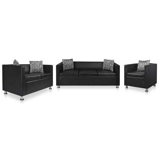 Sofa Set Armchair 2-Seater 3-Seater Black Faux Leather