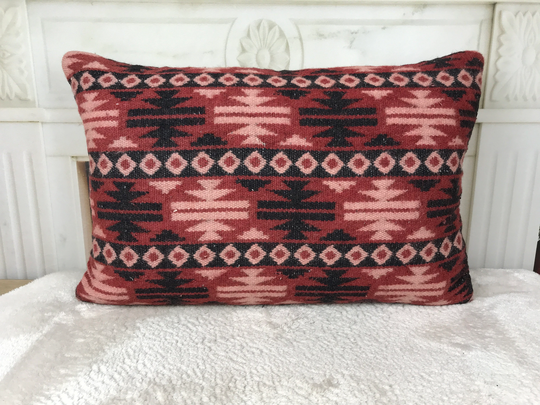 Accent Chair Pillow, Kilim Lumbar Handmade Chic Throw Decorative Boho Pink Cushion, 16x24 Inches 2525
