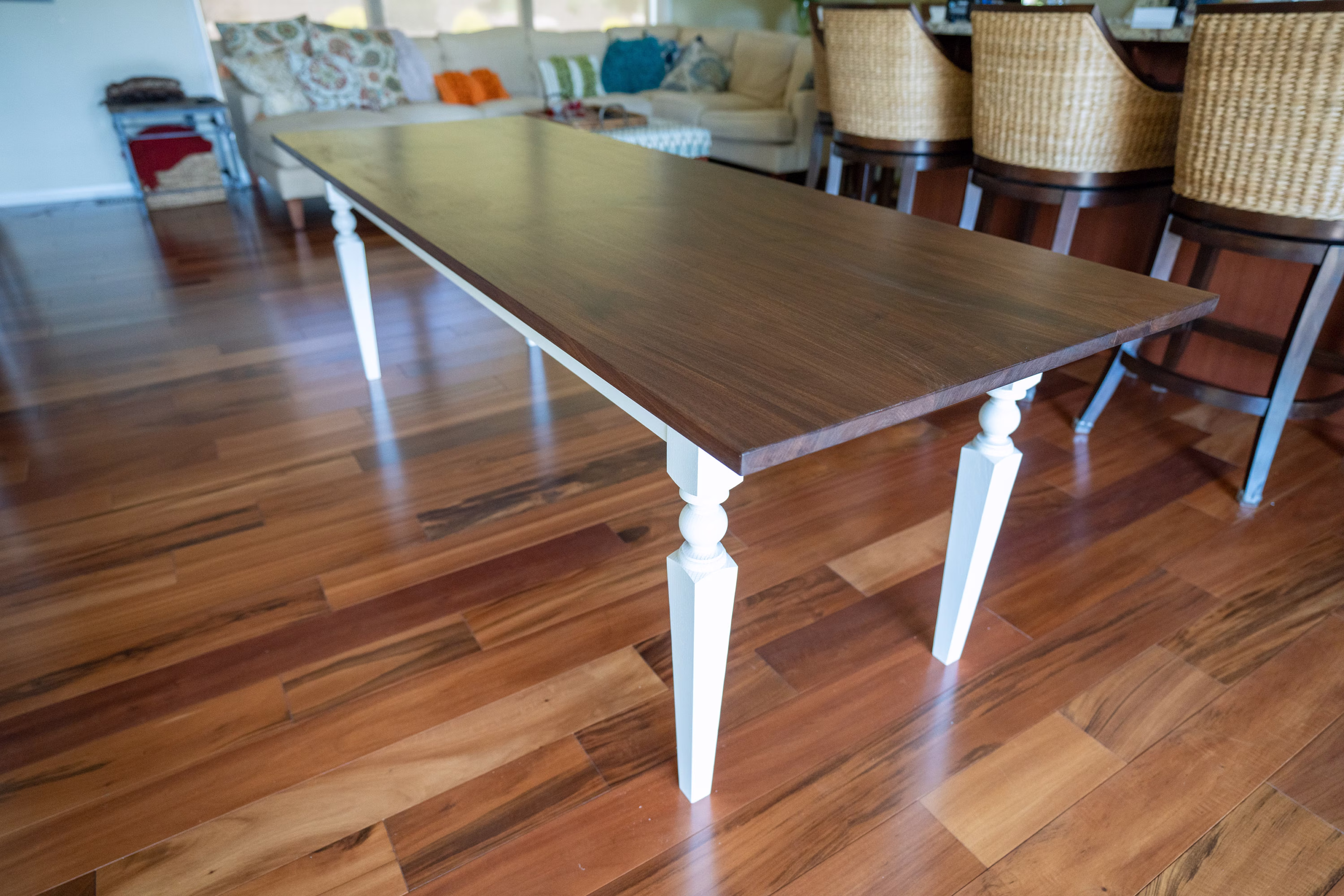 Rustic Walnut Dining Table, Farmhouse Table With Wooden Legs, Style