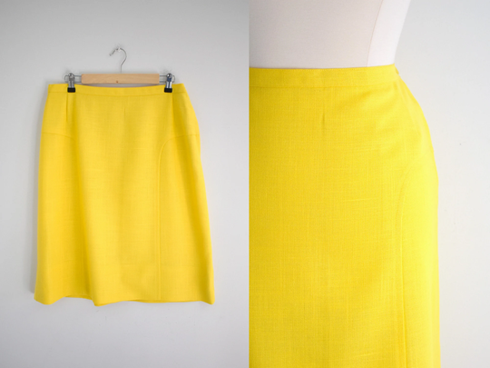 1960S Yellow Linen Pencil Skirt