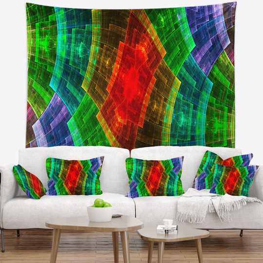 Designart 'Multi Color Psychedelic Fractal Metal Grid' Abstract Wall Tapestry
