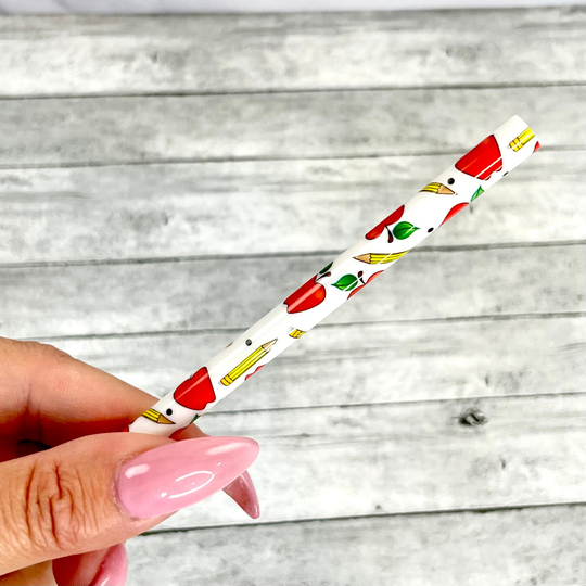 9" Apple & Pencil Print Reusable Straw