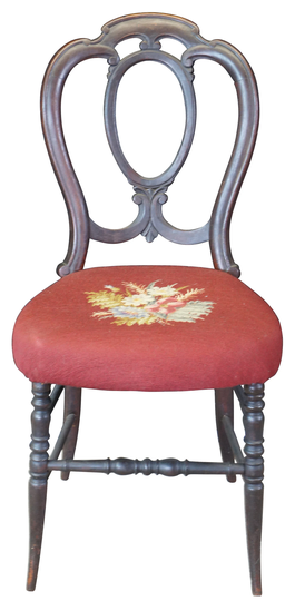 Antique Victorian Mahogany Serpentine Balloon Back Floral Needlepoint Side Chair