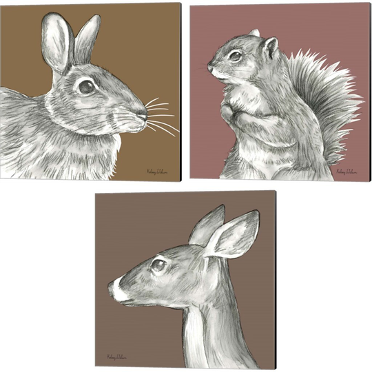 Kelsey Wilson 'Watercolor Pencil Forest Color (Rabbit, Squirrel & Doe)' Canvas Art (Set of 3)