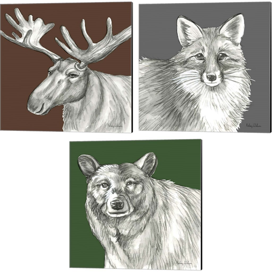 Kelsey Wilson 'Watercolor Pencil Forest Color (Moose, Fox & Deer)' Canvas Art (Set of 3)