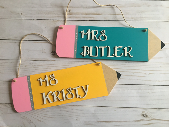 Teacher Pencil Name Sign - Christmas Gift For Classroom Decor Appreciation Personalized
